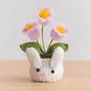 Maceta de Planta Verde Tejida a Mano con Flor de Pom Pom, Adorno Artificial Tejido con Hilo para Escritorio, Decoración de Flores Pequeñas Regalo