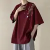Nueva camiseta de manga corta gruesa color vino tinto blanco estilo chino para niños verano 2024 ropa nueva manga media marca de moda