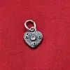 Colgante de corazón de cráter de plata de ley S925 con superficie convexa y cóncava, accesorio colgante para cordón de pulsera DIY hecho a mano