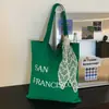 Bolsa de Lona con Estampado de Letras Nueva Primavera Gran Capacidad Bolso de Hombro para Mujer Simple Fresco Versátil