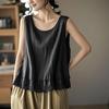Camisola de Algodón y Lino con Borde de Encaje para Mujer Primavera y Verano Tallas Grandes Cubre Barriga Sin Mangas Top Babydoll