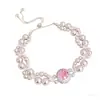 Pulseira de Zircônia Rosa e Pérola Swarovski, Pulseira Envolvente Ajustável e Estilosa, Exquisita e Versátil, Joias de Luxo Atacado