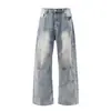 Laranja Infantil # Jeans de Cintura Alta Tendência High-Street Relaxado de Perna Larga para Mulheres, Caimento Solto, Design Emagrecedor, Calças de Comprimento Total Únicas e Versáteis.