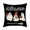 Fronha com estampa de abóbora, fantasma e gato preto para Halloween, capa de almofada quadrada removível e lavável, decoração de sofá para atmosfera de festa