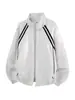 Cardigan Listrado Estilo College Tendência Gola Alta Moletom Roupa Masculina Outono/Inverno 2026 Novo Jaqueta Esportiva Americana de Caimento Solto
