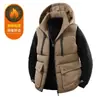 Colete com Capuz Roupa de Trabalho Masculina Multi-bolsos Jaqueta de Algodão com Penas Outono e Inverno Marca da Moda Colete de Algodão Sem Mangas Jaqueta Acolchoada de Algodão