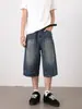 Nirben Denim Retro Americano Streetwear Jeans para Hombre Marca de Moda Pantalones Cropped Rectos Holgados Lavados de Longitud Media