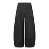 Pantalones de Mezclilla para Hombre de Marca Trendy de Calle Pierna Curva Diseño de Botón Plisado Silueta Holgada Estilo Ropa de Trabajo Pierna Ancha Largos