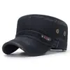 Gorra Militar Cadete Neutra Ajustable Transpirable Sombrero de Copa Plana Algodón Lavado Estilo Retro Desgastado Sombrero para el Sol Gorra Militar