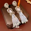 Brincos Exagerados Vintage da Antiguidade Média com Pino de Prata, Borla de Diamante, Brincos de Pérola, Luxo Leve, High-end, Brincos de Indústria Pesada para Mulheres