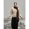 Nuevo Estilo Otoñal Retro Elegante Cardigan Holgado de Punto Trenzado con Cuello y Bufanda Conjunto de Dos Piezas para Mujer