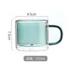 Taza Transparente Portátil Aislada de Alta Calidad Estilo Ins, Vaso de Vidrio de Doble Capa Colorido con Asa para Leche y Café