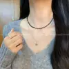 Collar Colgante Estrella de Cinco Puntas de Cristal Negro Gargantilla de Doble Capa Cadena para Clavícula Cadena de Cuello Única de Nicho para Mujer Nuevo Estilo de Principios de Primavera