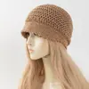 Sombrero Tejido a Mano de Malla de Color Sólido Simple con Ala Corta para Mujer Transpirable de Punto Hueco Artístico Casual de Encaje Sombrero de Sol