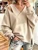 Moletom Feminino Ombro a Ombro Amazon 2026, Novo Estilo Outono/Inverno, Redutor de Idade e Elegante, Gola V, Estampa de Leopardo, Manga Longa