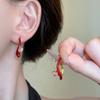 Pendientes de aguja de plata color vino tinto con incrustaciones de diamantes, encantador lazo, pendientes personalizados de nicho, pendientes retro de lujo ligero de alta calidad para mujer