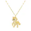 Acero de Titanio Chapado en Cobre 18K Oro Real Compacto Collar de Unicornio para Mujer Dorado Nuevo Diamante Cadena de Clavícula Animal Pegaso