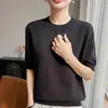 Estilo Simples Malha 100% Algodão Manga Curta Feminina Camiseta Gola Redonda Solta Confortável Respirável Versátil Blusa Suéter
