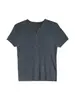 Camiseta Retrô Estilo Commuter de Manga Curta para Mulheres, Verão Slim Fit com Decote V, Pulôver Cinza, Top Simples de Tricô para Verão