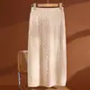 Falda midi de punto trenzado de cintura alta para mujer, otoño/invierno, falda lápiz ajustada, adelgazante, versátil, 100% lana
