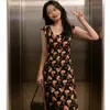 Vestido Floral de Estilo Suave para Mulheres 2026 Verão Novo Estilo Elegante Mangas Curtas tipo Asa Laço Rosa Gola U Corte Evasê Longo
