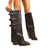 Nuevos Zapatos de Mujer de Comercio Exterior con Punta Fina, Caña Alta, Hebilla Metálica Recta, Botas de Media Caña, Talla Grande, Tacón Grueso, Botas para Pantalón, Botas de Mujer