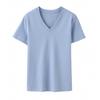 Camiseta Blanca Pequeña Tres Pruebas Verano Nuevo Amoníaco Líquido Algodón Puro Manga Corta Mujer Cuello en V Color Sólido Camisa Fresca Holgada Adelgazante Camisa Blanca de Media Manga