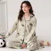 Pijama para Mujer Primavera y Otoño Algodón Manga Larga Pantalones Cárdigan talla extra Ropa de Casa de Alta Gama para Chica conjunto Otoño e Invierno Nuevo