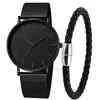 Venta al por mayor de fábrica AliExpress piel de camarón venta caliente estilo simple ultra-delgado para hombre coreano negocio malla cinturón reloj de cuarzo para pareja
