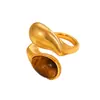 Anillo de Acero Inoxidable con Diseño de Flor de Gota de Agua Hoja Perla, Anillo Apilable, Anillo para Dedo Índice para Mujeres, Joyería Transfronteriza Europea y Americana