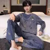Pijama Novo Outono e Primavera Masculino Pulôver Manga Longa Solto Casual Coreano Esportivo Roupa de Casa Terno