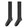 Calcetines apilados con zapatos de cuero pequeños, calcetines blancos de media pantorrilla para mujer de primavera y otoño, calcetines largos de lana con volantes de encaje estilo JK, perfectos para combinar con botas