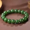 Pulseira de Jade Verde de Taiwan, Pulseira Verde Espinafre, Cordão de Contas de Material da Mongólia Exterior, Jade Hetian, Pulseira Cor de Jaspe, Cordão de Contas de Oração Budista