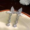 Nova Moda de Luxo Elegante Luz Micro-incrustada Zircon Borboleta Brincos Longo Olho de Gato Pedra Borla Brincos High-end