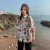 Camisa Floral de Manga Curta para Férias no Havaí para Mulheres Roupas de Viagem para Sanya Camisa Estilo Hong Kong Praia Litorânea Super Fada