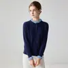 Macio e aconchegante! Cardigã feminino 100% cashmere puro de manga longa com bordas plissadas, gola redonda, abotoamento simples, suéter de tricô cinza