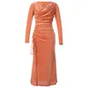 Otoño 2026 Nuevo Vestido Bodycon de Mujer Estilo Francés con Cuello Fruncido, Ajustado, Plisado y Abertura 31365