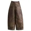 Bloomers Casuales Jacquard Vintage para Mujer 2026 Primavera Nuevos de Cintura Alta Adelgazantes Sueltos de Pierna Ancha Cortos de Linterna
