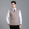 Colete suéter de lã masculino gola V cor sólida outono e inverno suéter masculino sem mangas colete suéter 680#