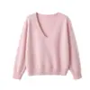 26 Suéter Básico de Lana Merino 100% Australiana para Otoño/Invierno, Cuello en V Profundo, Manga Larga, Holgado y Casual con Sensación Elástica