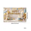 Tela de fondo para Feliz Cumpleaños en negro, dorado y azul con ositos, varias telas colgantes para fiesta, fondo fotográfico para fiesta de cumpleaños