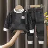 Traje de ropa interior térmica engrosada para niños, talla mediana y pequeña, de seda de leche con forro polar, ropa de otoño, pantalones largos, para niños y niñas, pijamas de otoño e invierno para bebé