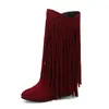Botas Casuais de Plataforma com Salto Escondido de Novo Estilo, Cano Alto, Tecido de Corda, Franjas, Tamanho 40-48, Tamanho Grande, Botas de Comércio Exterior da Amazon