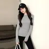 Camiseta base de forro polar para mujer 2026 nuevo estilo otoño e invierno, engrosada y cálida, cuello redondo, top base cepillado de cintura alta