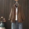 Abrigo Corto de Algodón de Doble Capa Teñido en Hilo Artístico con Cuello Vertical para Mujer, Holgado, Casual, Retro, Delgado, Cardigan, Ropa Protectora Solar, Primavera y Otoño