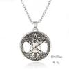 Venta caliente de comercio exterior, collar de aleación de cuerda de cera con colgante de estrella de cinco puntas hueca redonda simple para niños de marca antigua de aleación de plata