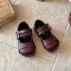 Zapatos de Cuero Redondos Estilo Mary Jane Retro para Niñas 2026 Nuevo Estilo Primavera/Otoño Suela Suave Velcro Zapatos para Niños Pequeños para Combinar con Vestidos Zapatos de Princesa