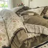 2025 Nuevo Estilo Retro Lino Cáñamo Crudo Encaje Juego de Cuatro Piezas Estilo Encaje Coreano Cama Sábanas de Cama Juego de Tres Piezas Listo para la Venta