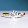 Anel Bicolor Banhado com Imitação de Moissanita, Anel de Diamante de Dois Quilates, Anel Bicolor Torcido com Microfixação em Ouro 18K e Ouro Branco