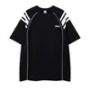 Ropa para Hombre Ins Retro Americano Camiseta Negra de Manga Corta con Hombro Caído, Estampado de Caballo en Racimo y Diseño de Letras, Peso Pesado Holgada Estilo High Street